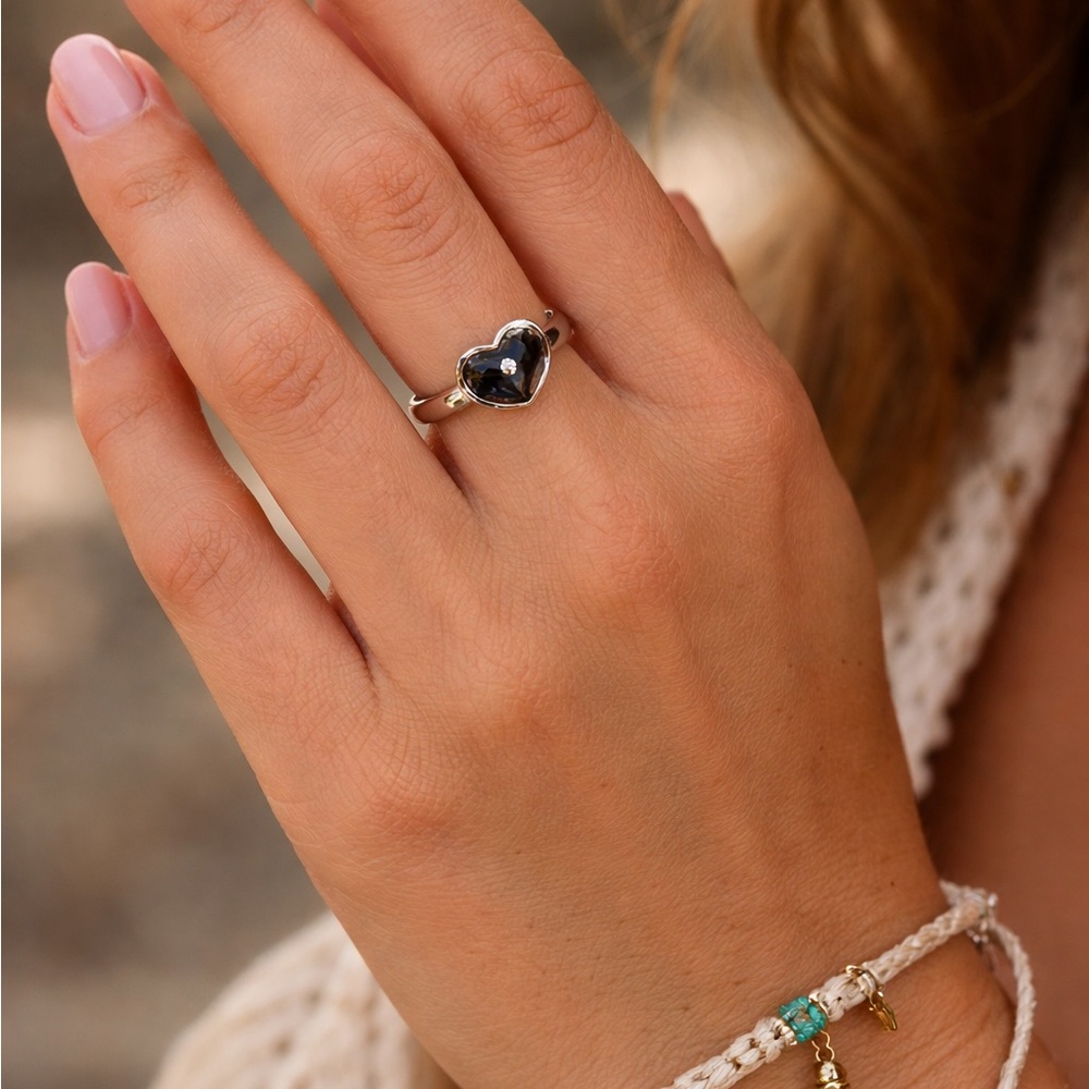 925 Sterling Silver Ring Heart with zircon Promise Ring size 6,7